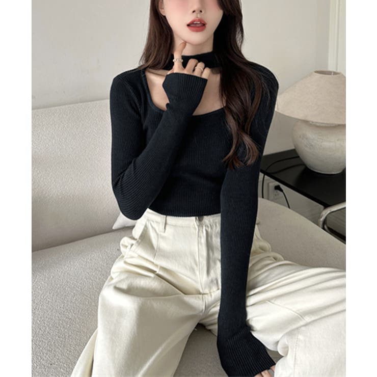 ハイネックデコルテ開きリブニット リブ編み セーター | Riff | 詳細画像9 