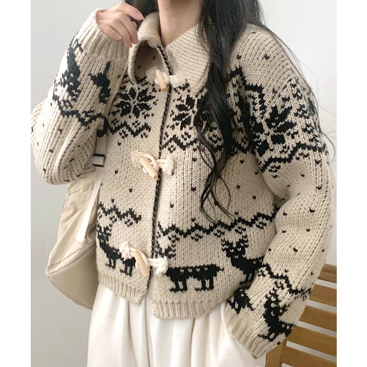 ノルディック柄ダッフルカーディガン ニットカーディガン セーター | Riff | 詳細画像2 