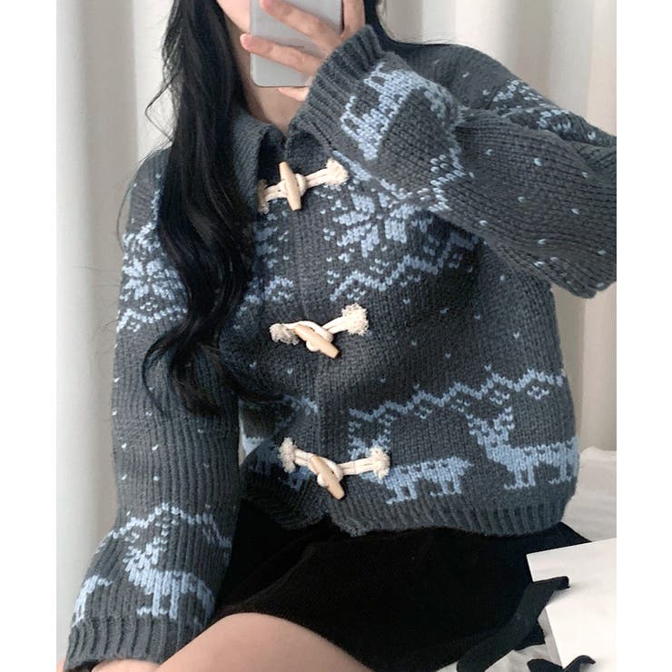 チャコールグレー | ノルディック柄ダッフルカーディガン ニットカーディガン セーター | Riff