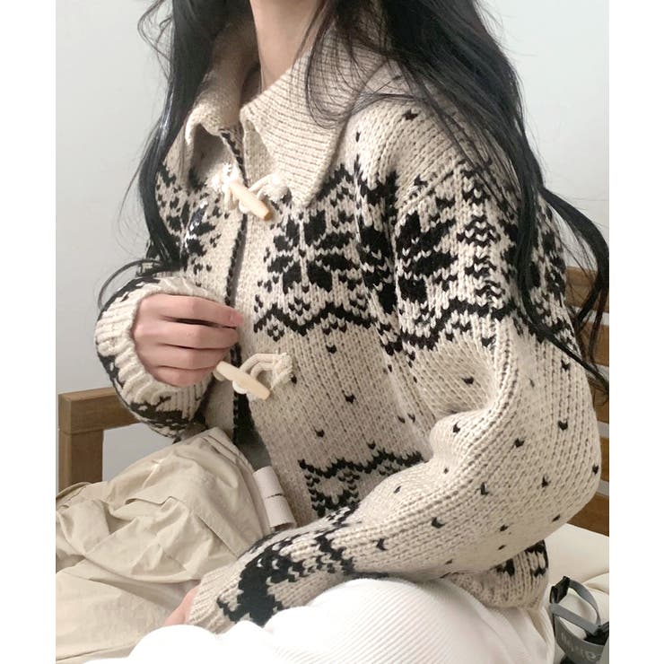 ライトベージュ | ノルディック柄ダッフルカーディガン ニットカーディガン セーター | Riff