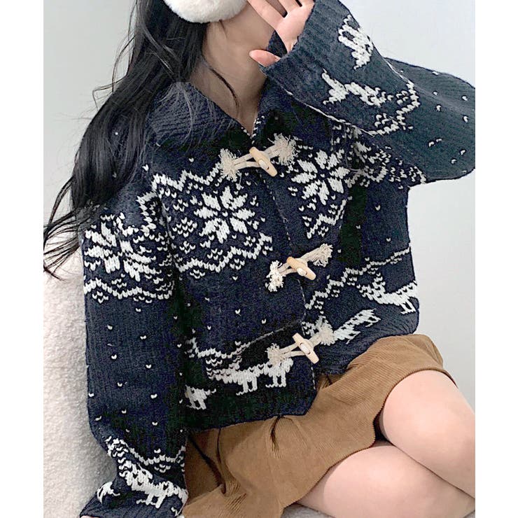 ネイビー | ノルディック柄ダッフルカーディガン ニットカーディガン セーター | Riff