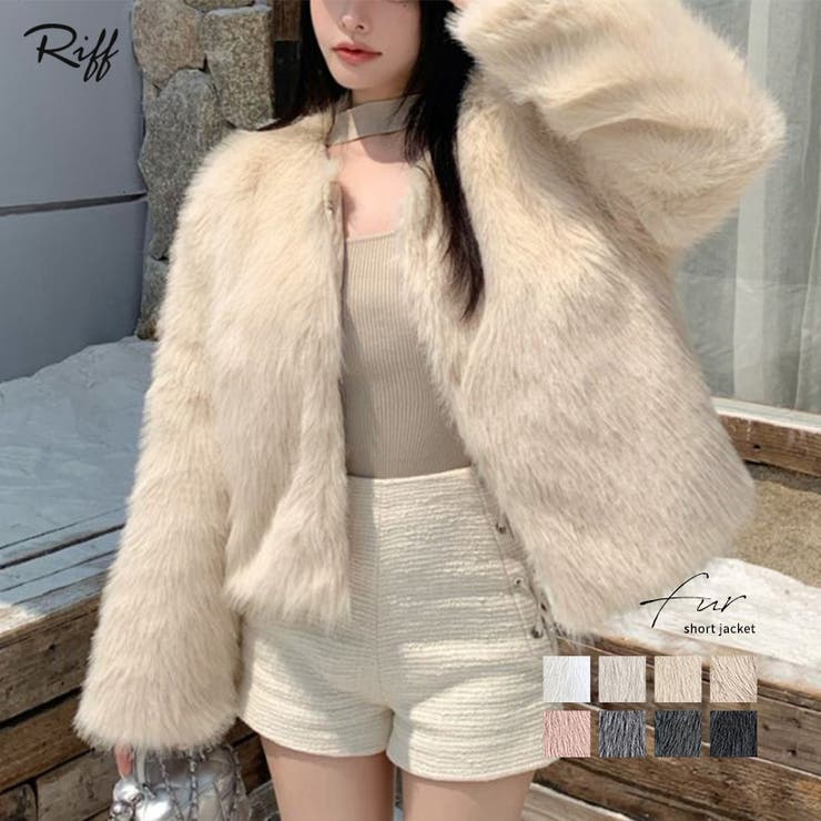 ファーショートコート フェイクファー もこもこ | Riff | 詳細画像1 