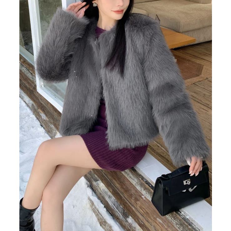 ファーショートコート フェイクファー もこもこ | Riff | 詳細画像2 