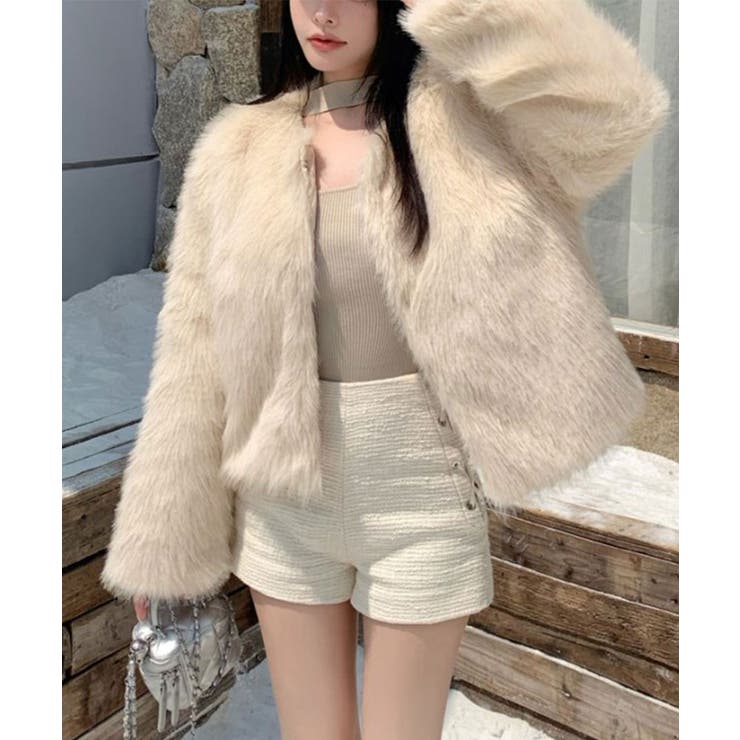 ベージュ | ファーショートコート フェイクファー もこもこ | Riff