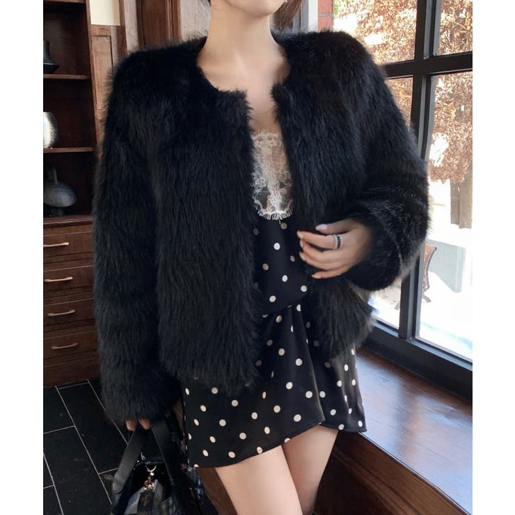 ブラック | ファーショートコート フェイクファー もこもこ | Riff