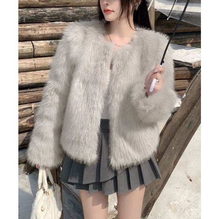 ライトグレー | ファーショートコート フェイクファー もこもこ | Riff