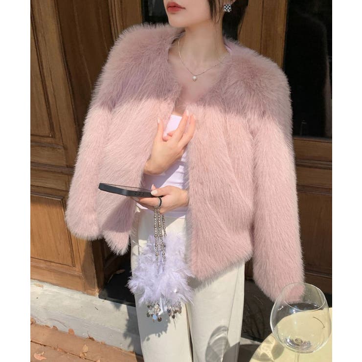 ピンク | ファーショートコート フェイクファー もこもこ | Riff