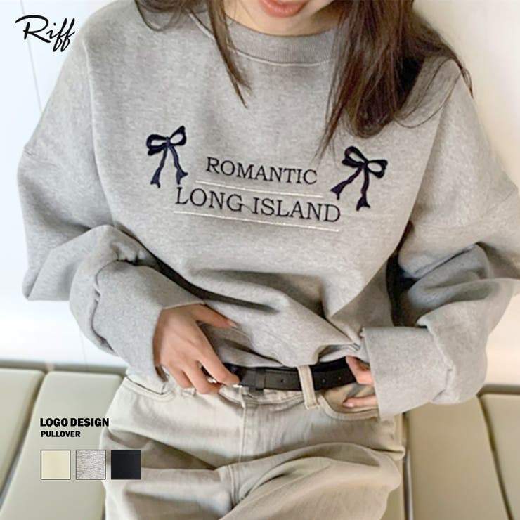 リボンロゴ刺繍スウェット トレーナー ショート丈[品番：NETW0002499