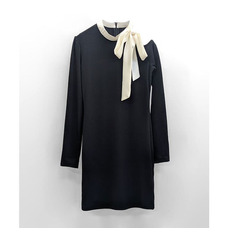 ワンショルリボンミニニットワンピース 配色リボン リブニット | Riff | 詳細画像18