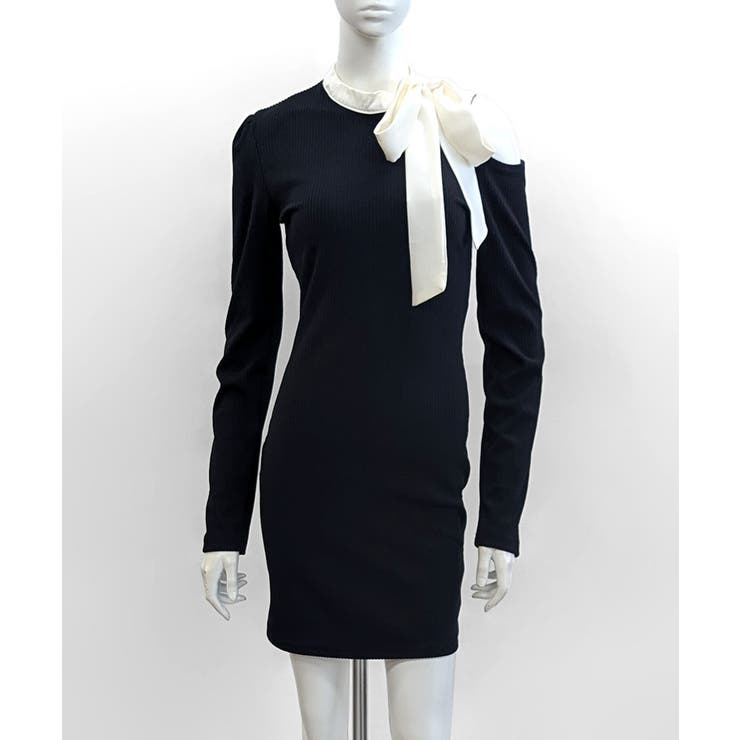 ワンショルリボンミニニットワンピース 配色リボン リブニット | Riff | 詳細画像19