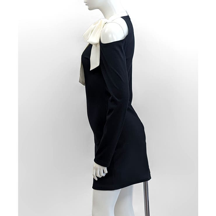 ワンショルリボンミニニットワンピース 配色リボン リブニット | Riff | 詳細画像20