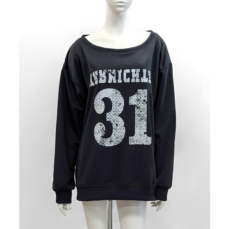 ナンバーロゴプリントオフショルスウェット ワンショル トレーナー | Riff | 詳細画像12 