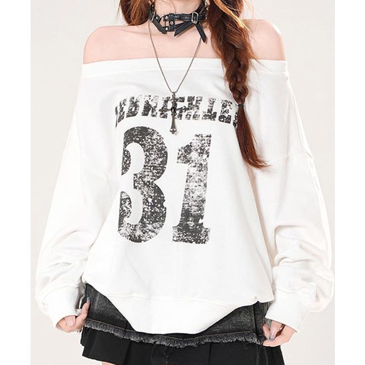 ナンバーロゴプリントオフショルスウェット ワンショル トレーナー | Riff | 詳細画像4 