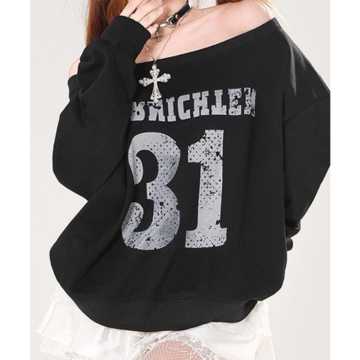 ナンバーロゴプリントオフショルスウェット ワンショル トレーナー | Riff | 詳細画像8 