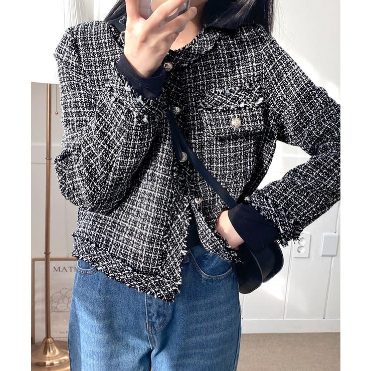 ツイードノーカラージャケット ツイードジャケット フリンジ | Riff | 詳細画像10 