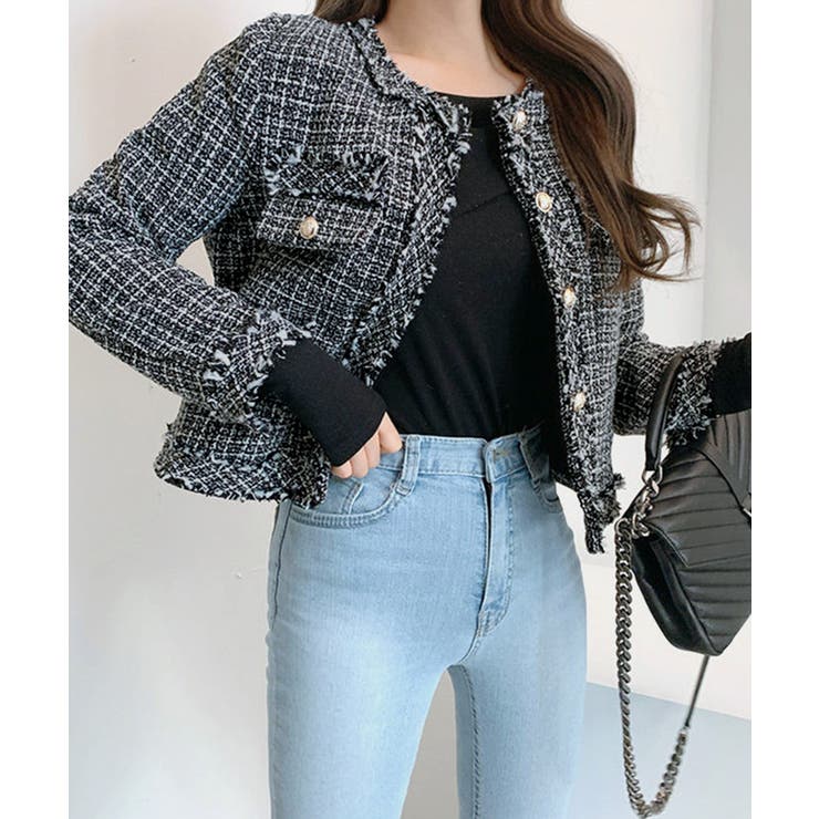 ツイードノーカラージャケット ツイードジャケット フリンジ | Riff | 詳細画像14 