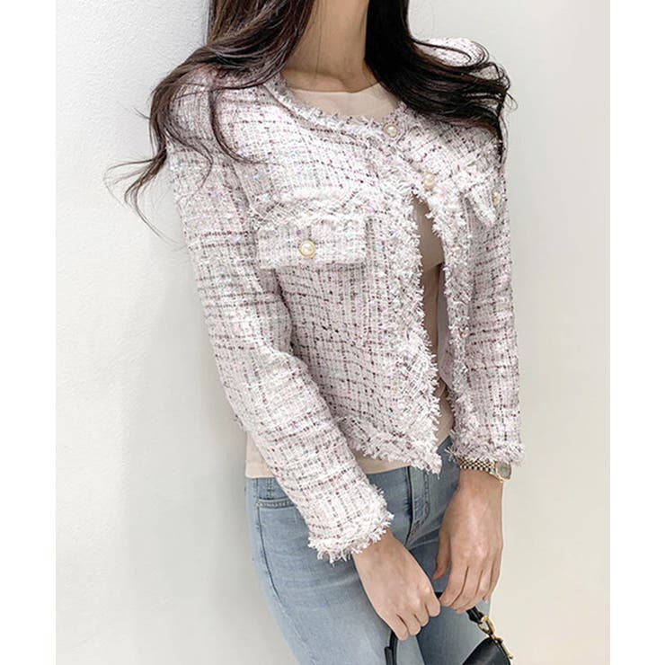 ツイードノーカラージャケット ツイードジャケット フリンジ | Riff | 詳細画像17 