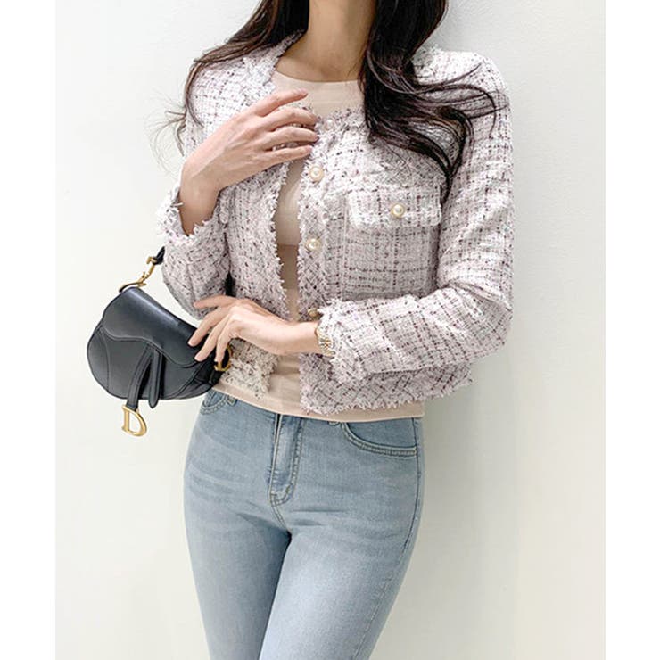 ツイードノーカラージャケット ツイードジャケット フリンジ | Riff | 詳細画像18 