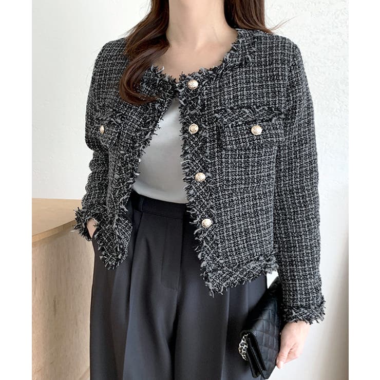 ツイードノーカラージャケット ツイードジャケット フリンジ | Riff | 詳細画像2 