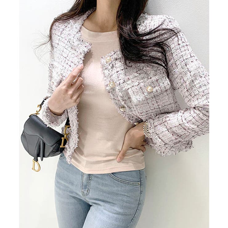 ツイードノーカラージャケット ツイードジャケット フリンジ | Riff | 詳細画像20 