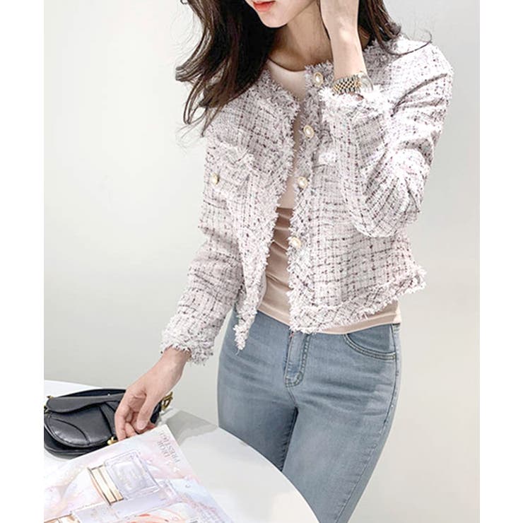 ツイードノーカラージャケット ツイードジャケット フリンジ | Riff | 詳細画像22 