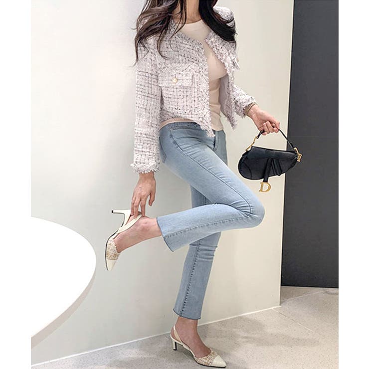 ツイードノーカラージャケット ツイードジャケット フリンジ | Riff | 詳細画像24 