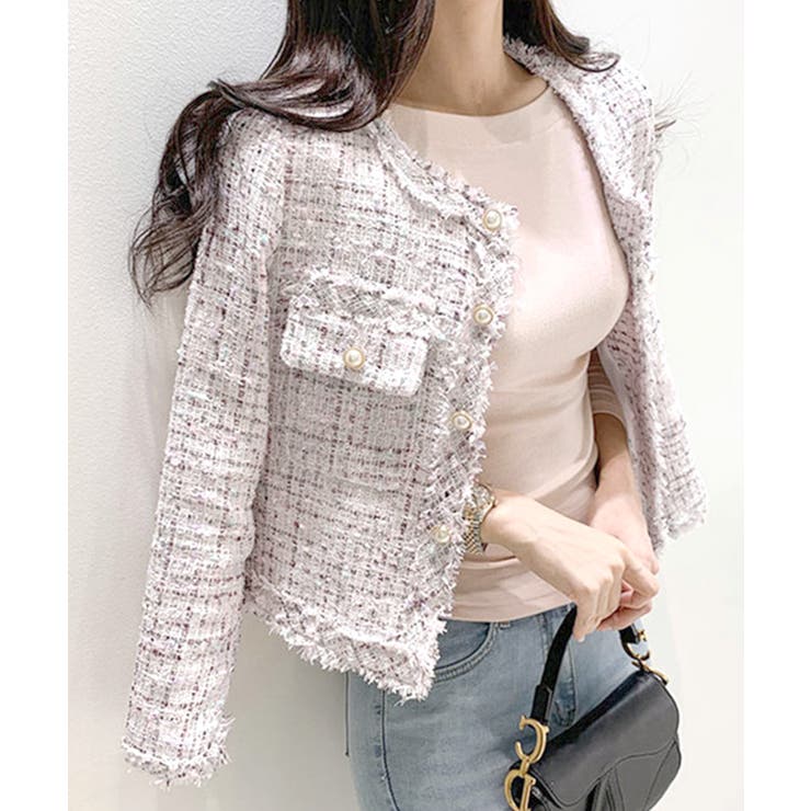 ツイードノーカラージャケット ツイードジャケット フリンジ | Riff | 詳細画像25 