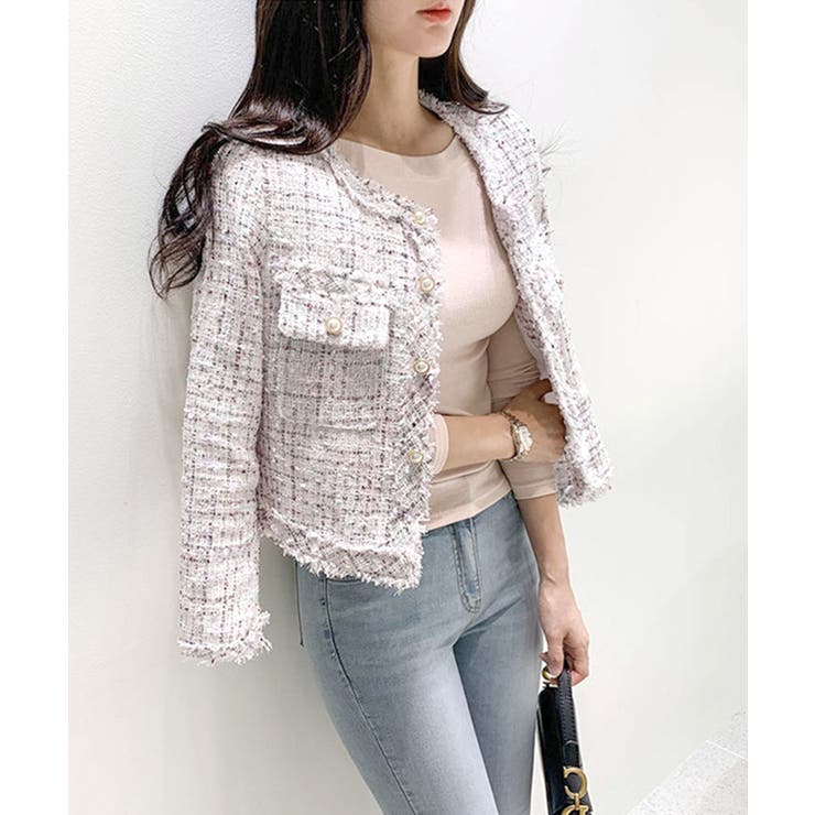 ツイードノーカラージャケット ツイードジャケット フリンジ | Riff | 詳細画像26 