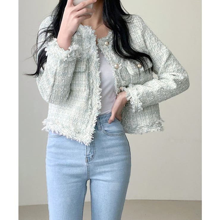 ツイードノーカラージャケット ツイードジャケット フリンジ | Riff | 詳細画像28 