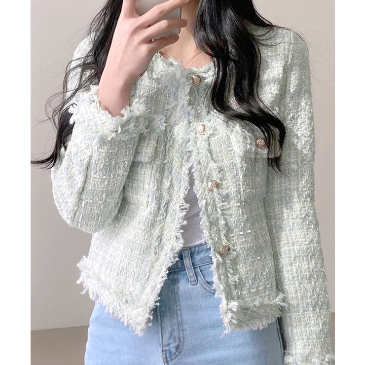 ツイードノーカラージャケット ツイードジャケット フリンジ | Riff | 詳細画像31 