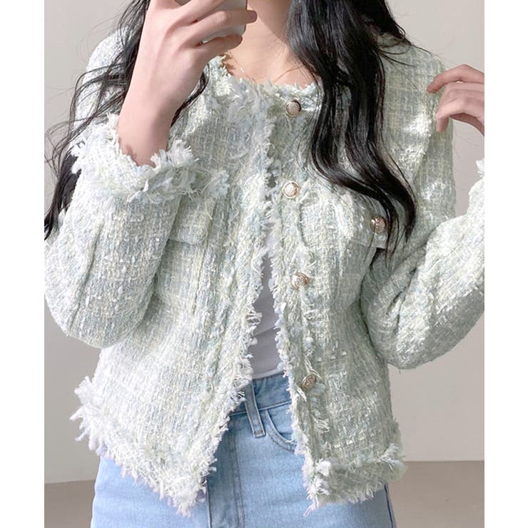 ツイードノーカラージャケット ツイードジャケット フリンジ | Riff | 詳細画像32 