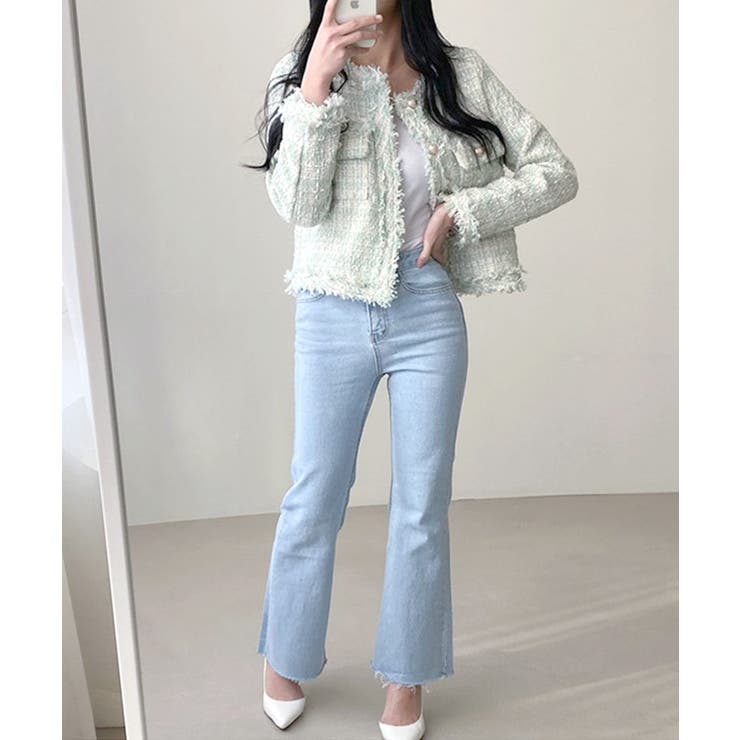 ツイードノーカラージャケット ツイードジャケット フリンジ | Riff | 詳細画像34 