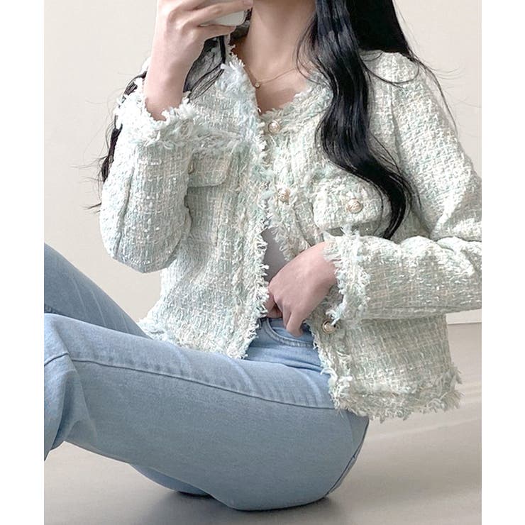 ツイードノーカラージャケット ツイードジャケット フリンジ | Riff | 詳細画像35 