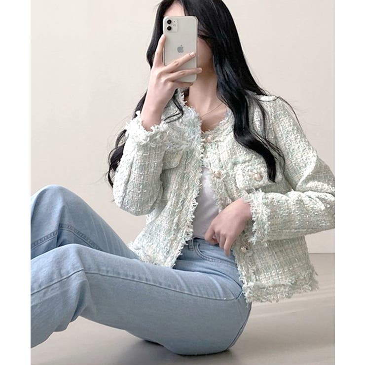 ツイードノーカラージャケット ツイードジャケット フリンジ | Riff | 詳細画像36 