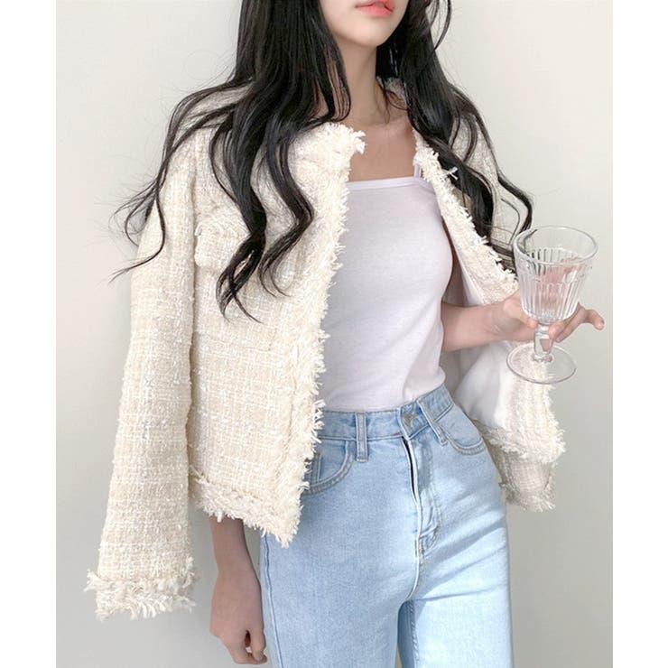 ツイードノーカラージャケット ツイードジャケット フリンジ | Riff | 詳細画像37 