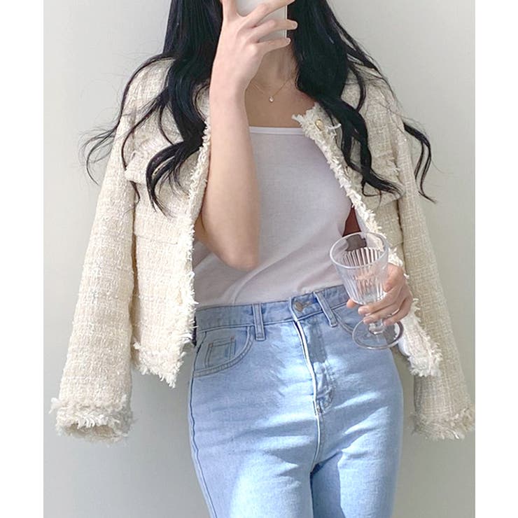 ツイードノーカラージャケット ツイードジャケット フリンジ | Riff | 詳細画像40 