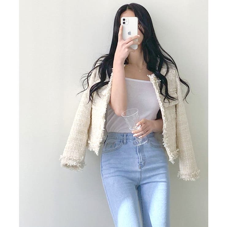 ツイードノーカラージャケット ツイードジャケット フリンジ | Riff | 詳細画像42 