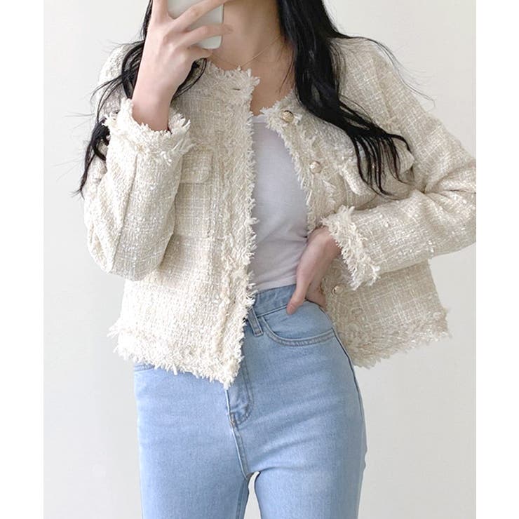 ツイードノーカラージャケット ツイードジャケット フリンジ | Riff | 詳細画像43 