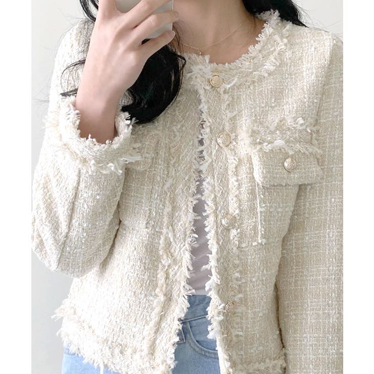 ツイードノーカラージャケット ツイードジャケット フリンジ | Riff | 詳細画像44 