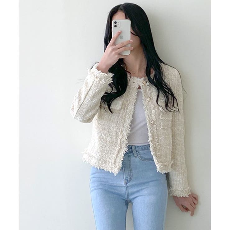 ツイードノーカラージャケット ツイードジャケット フリンジ | Riff | 詳細画像46 