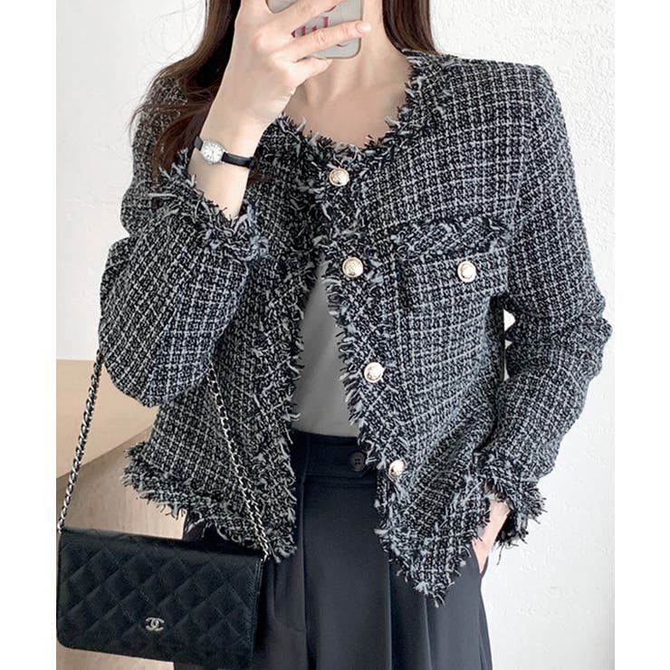 ツイードノーカラージャケット ツイードジャケット フリンジ | Riff | 詳細画像5 