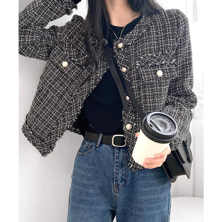 ツイードノーカラージャケット ツイードジャケット フリンジ | Riff | 詳細画像7 