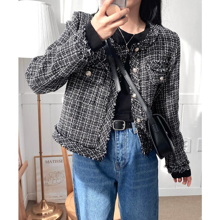 ツイードノーカラージャケット ツイードジャケット フリンジ | Riff | 詳細画像9 