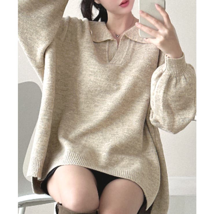 ポロ襟風ニットプルオーバー セーター オーバーサイズ | Riff | 詳細画像10 