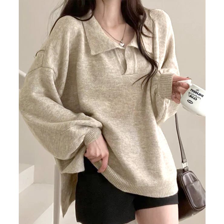 ポロ襟風ニットプルオーバー セーター オーバーサイズ | Riff | 詳細画像9 