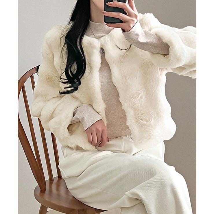 アイボリー | ファージャケット ショートコート ブルゾン | Riff