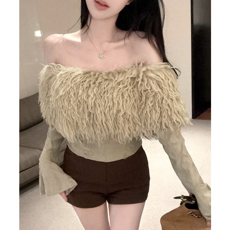 ベージュ | オフショルファートップス オフショルダー Tシャツ | Riff