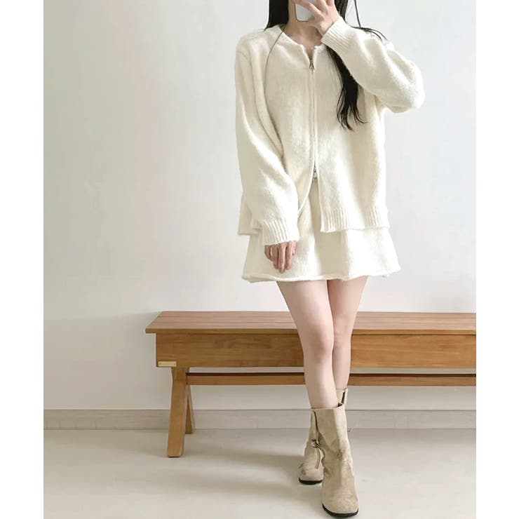 ダブルジップニット&ミニニットスカート セットアップ カーディガン | Riff | 詳細画像10 