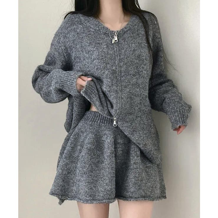 ダブルジップニット&ミニニットスカート セットアップ カーディガン | Riff | 詳細画像15 