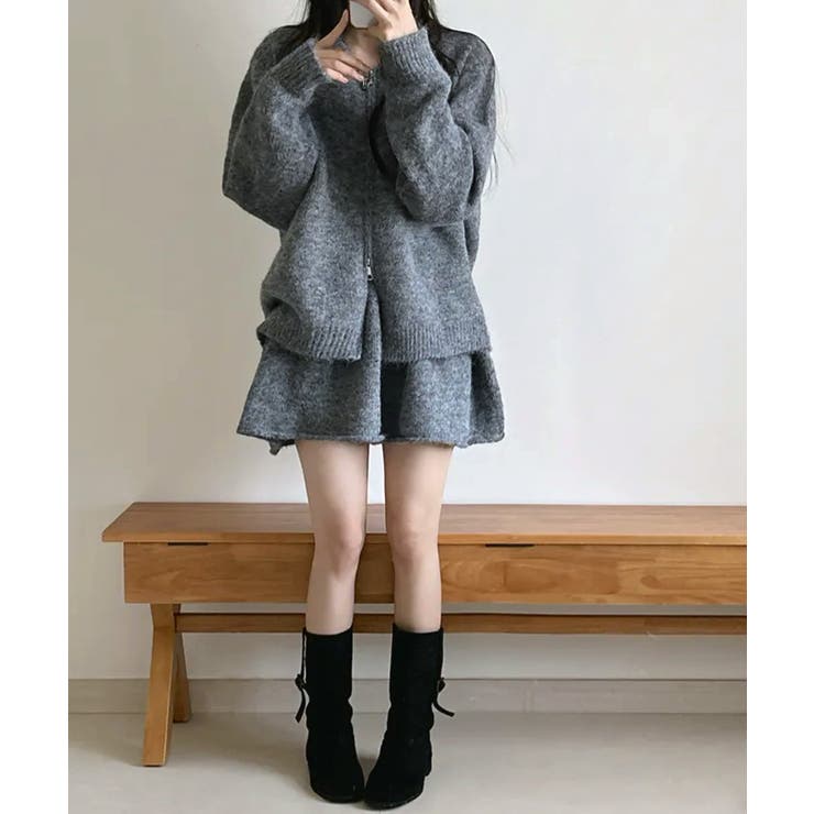 ダブルジップニット&ミニニットスカート セットアップ カーディガン | Riff | 詳細画像18 